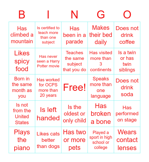 LBV Welcome BINGO!  Find Someone Who... Bingo Card