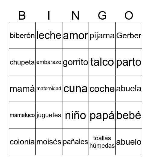 Bingo bebé Bingo Card