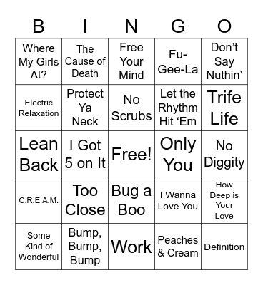 Throwback Hip Hop - GROUPS Bingo Card