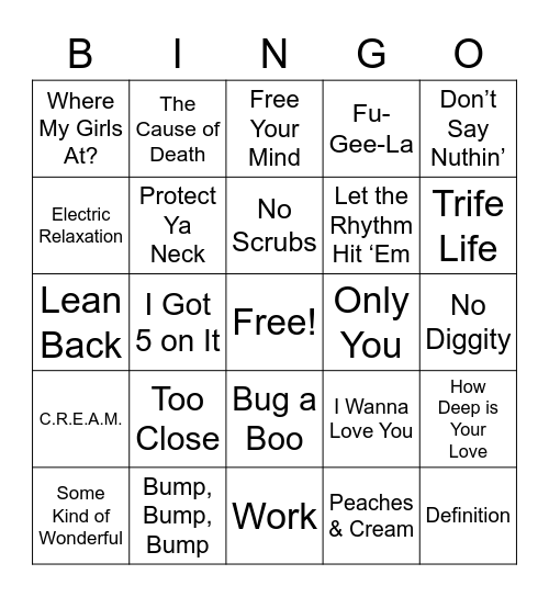 Throwback Hip Hop - GROUPS Bingo Card