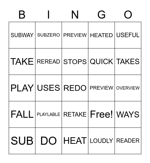 AFFIXES TEST Bingo Card