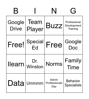 SPED staff MTG Bingo Card