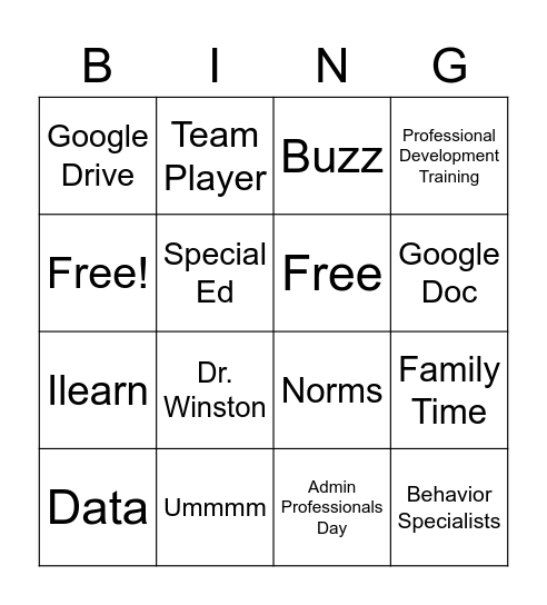 SPED staff MTG Bingo Card