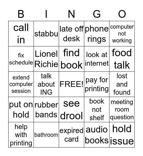 reference desk Bingo Card