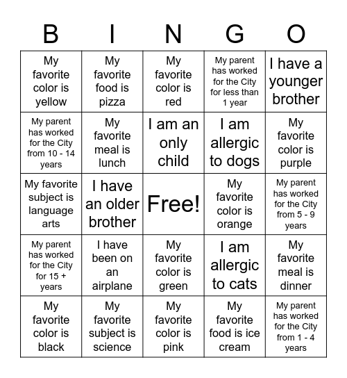 Untitled Bingo Card