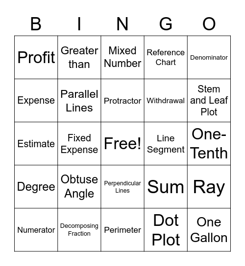 4th grade Vocabulary Bingo Review Bingo Card