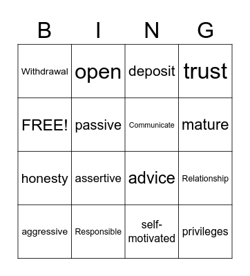 Parent Relationship Bingo Card