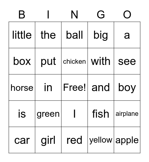 Ethan's words Bingo Card