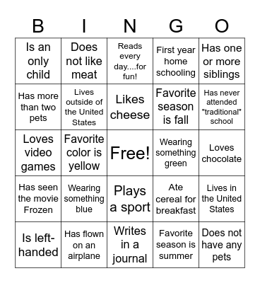 Getting to Know You Bingo Card