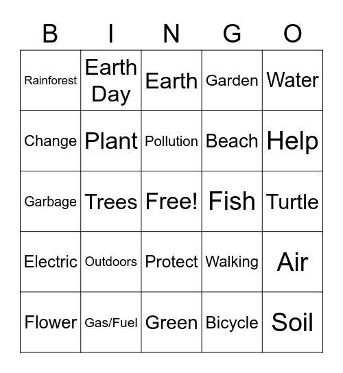 Earth Day Bingo Card