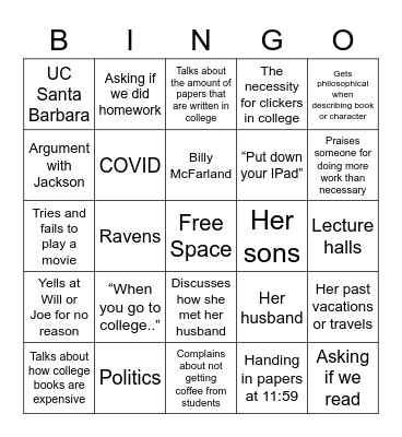 English Bingo Card