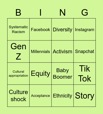 Social Media Culture Bingo Card