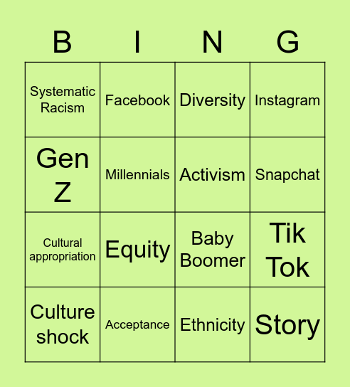 Social Media Culture Bingo Card