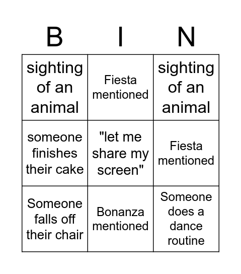 Baringo! Bingo Card