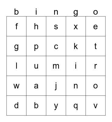 Lower case abc Bingo  Bingo Card