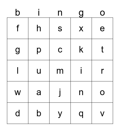 Lower case abc Bingo  Bingo Card