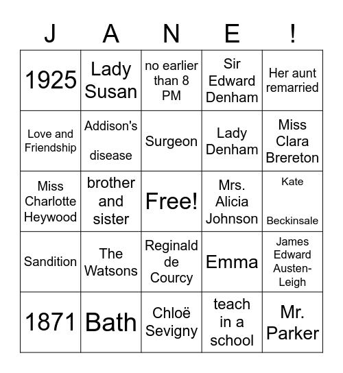 Unfinished Works Bingo Trivia Bingo Card