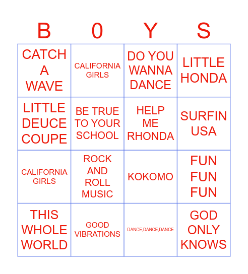 THE BEACH Bingo Card