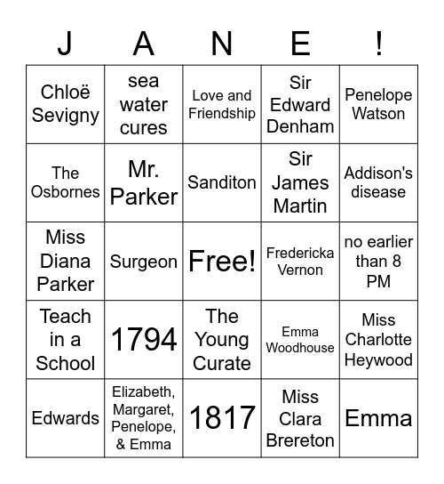 Unfinished Works Bingo Trivia Bingo Card