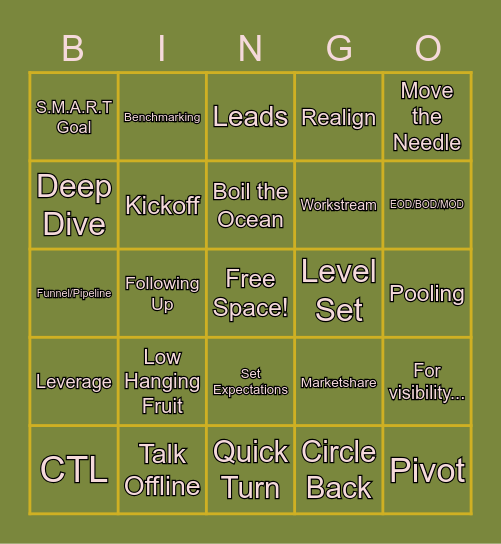 GLG Bingo Card