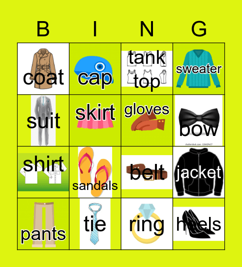 Clothes Bingo Card