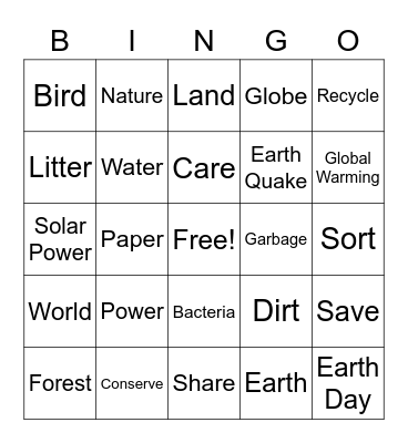 Earth Day Bingo Card