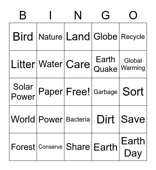 Earth Day Bingo Card