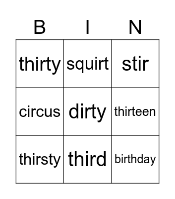 ir Bingo Card