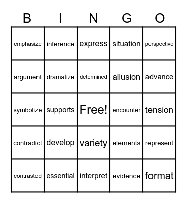 Test Prep Vocabulary Bingo Card