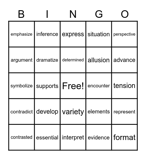 Test Prep Vocabulary Bingo Card