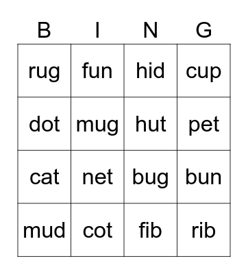 Group 2 Bingo Card