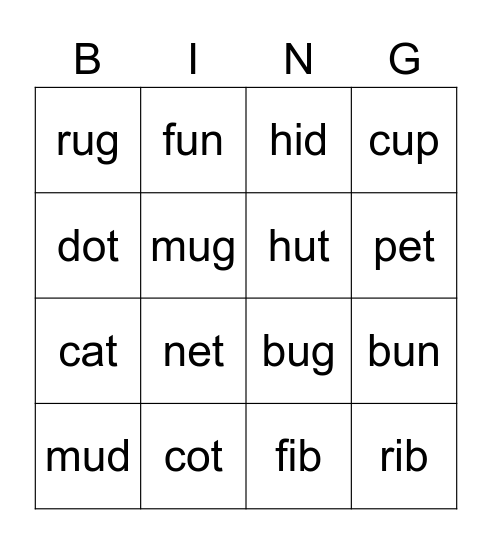 Group 2 Bingo Card