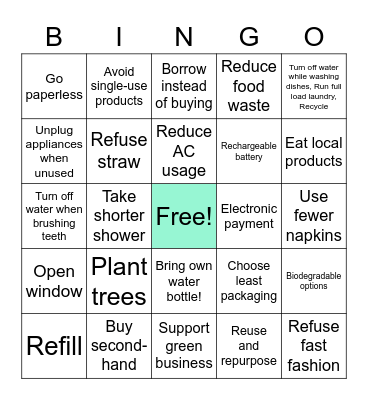 EARTH WEEK Bingo Card