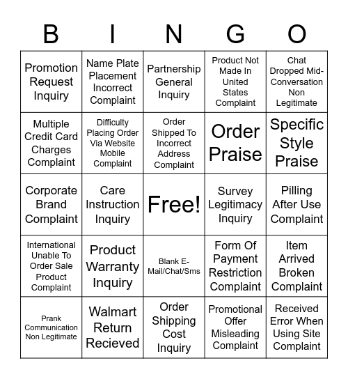 Untitled Bingo Card