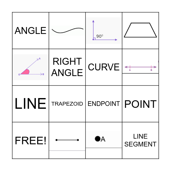 Lines, Points, and Angles Bingo Card