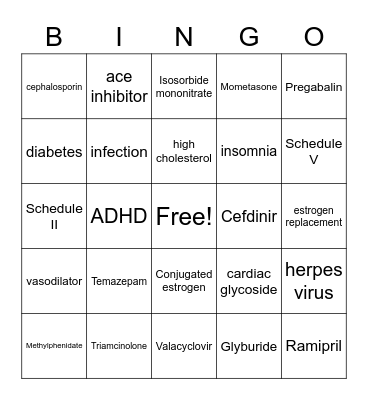 Drugs 81-100 Bingo Card