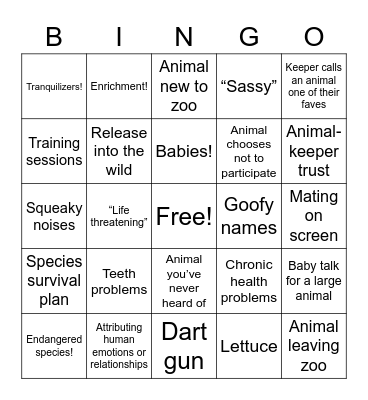 Secrets of the Zoo Bingo Card