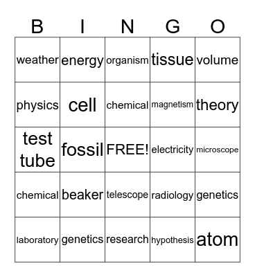 Mad Science Bingo Card