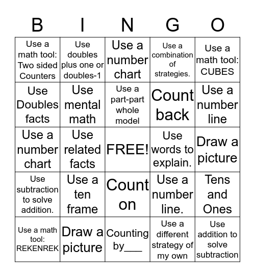 Math Strategy Bingo Card