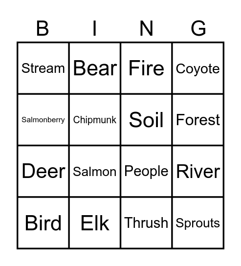 Salmonberry Bingo Card