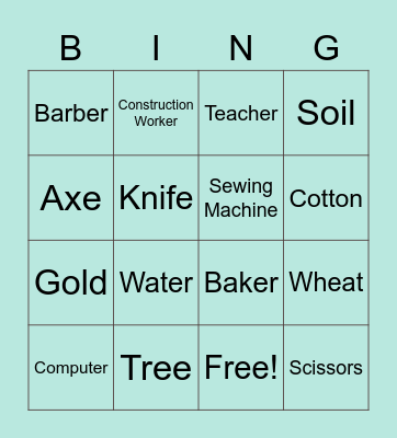 Resources Bingo Card