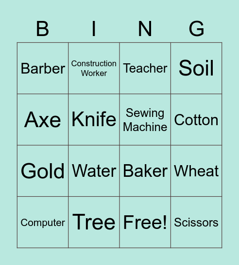 Resources Bingo Card