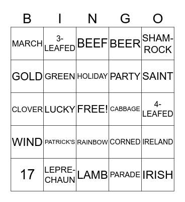 St. Patrick's Day Bingo Card