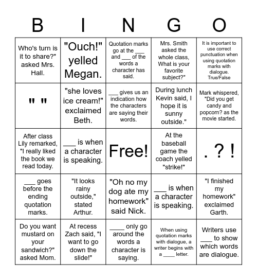 Quotation Marks Bingo Card