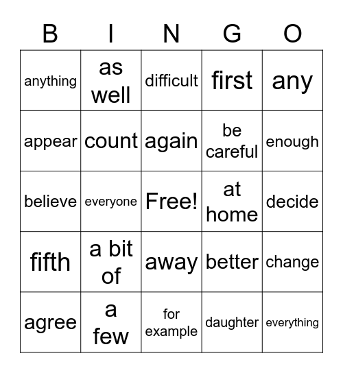 Unit 3 Bingo Card