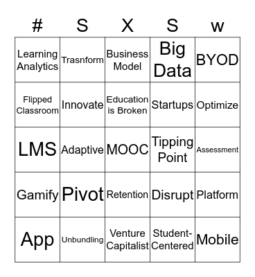 #EDTECH BINGO CARDS FOR SXSW  2015 Bingo Card