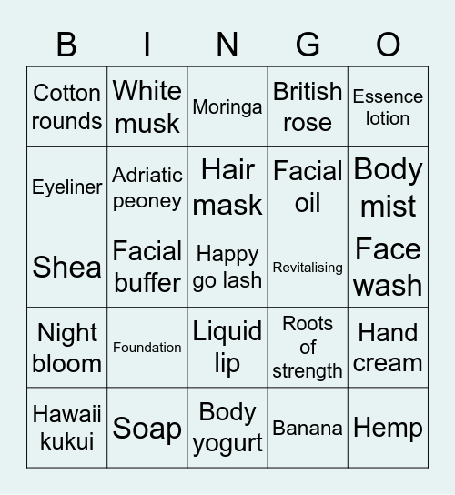 Stacey’s skincare club Bingo Card