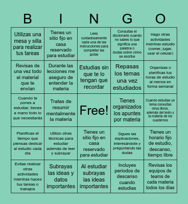 Hábitos de estudio Bingo Card