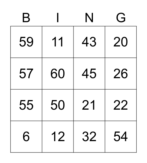 BING Bingo Card