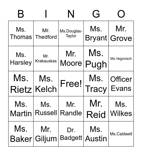 JSH STAFF BINGO Card